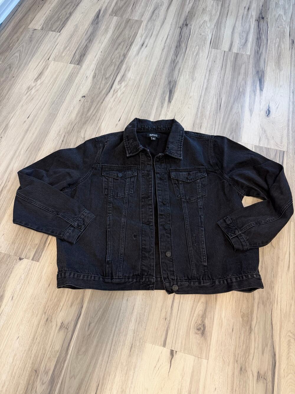 Buffalo David Bitton Trucker Jacket Womens XL Black Denim Cotton Button Front